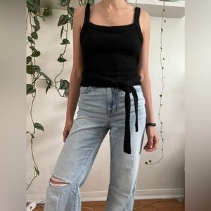 Black textured tie Madewell tank top